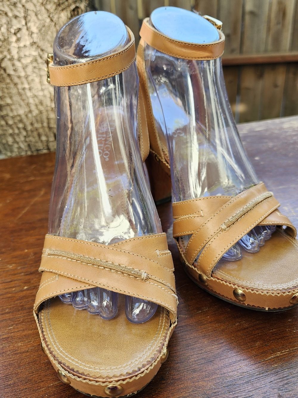 Franco Sarto Tan Leather Studded Platform Sandals 7.5